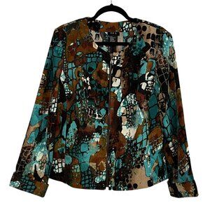 R.Q.T Womens Abstract Print Corduroy Jacket Size L Art To Wear Lightweight